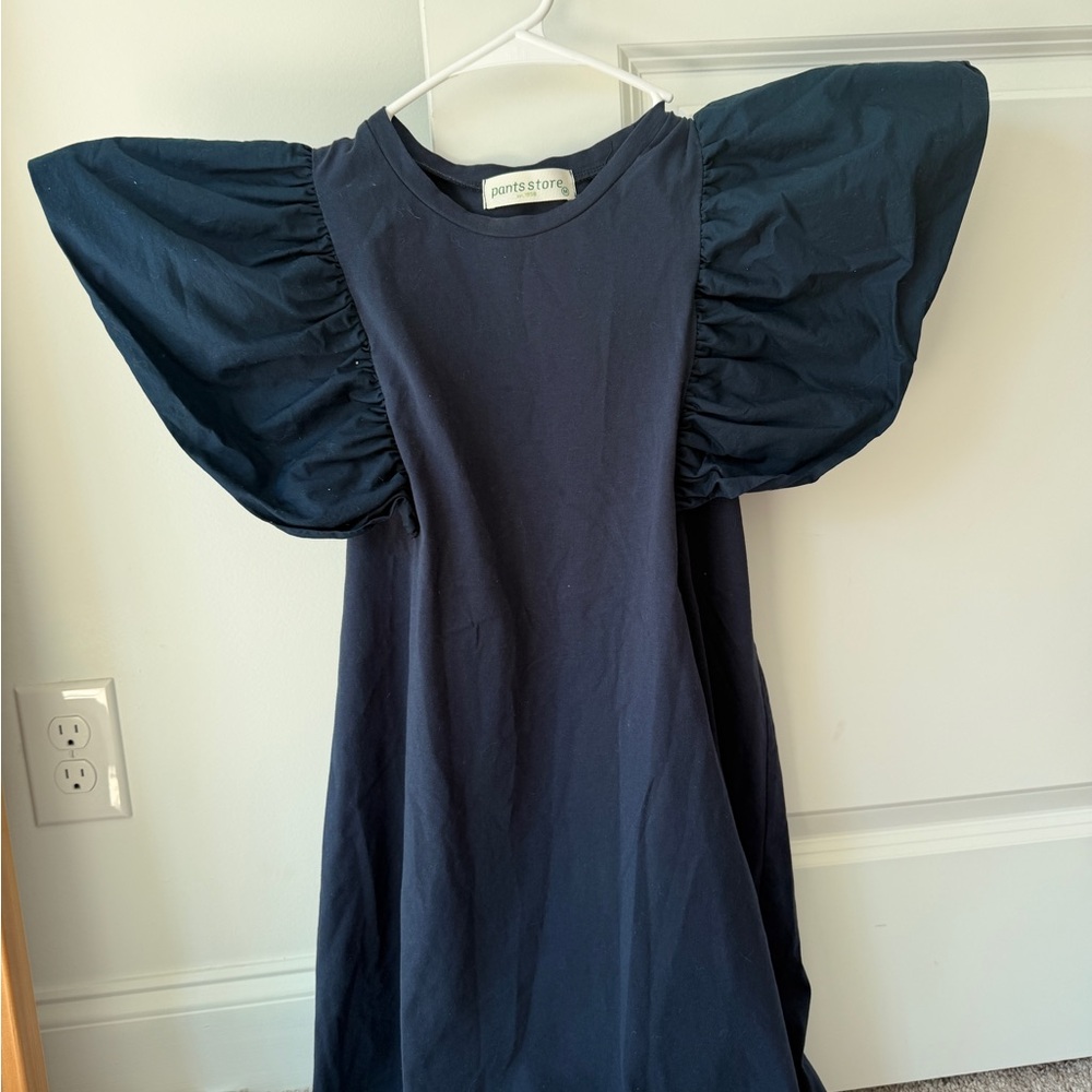 Navy Blue Pants Store Women's Dress with Ruffled Sleeves